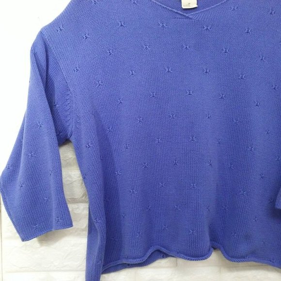 90s Knit Crop Top Boxy V-Neck Drop LSL Sz-1X - Picture 3 of 8